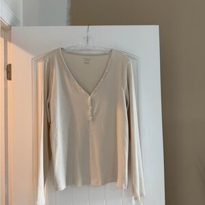 American Eagle Waffle Long-Sleeve Henley Tee (Cream)